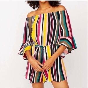 Express Women’s Striped Off-the-Shoulder Bell Sleeve Romper